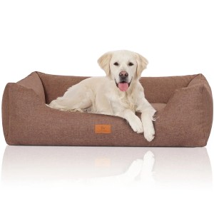 Knuffelwuff Hundebett Lotte Velours XXL, 120x85cm, lichtbraun mit Hund