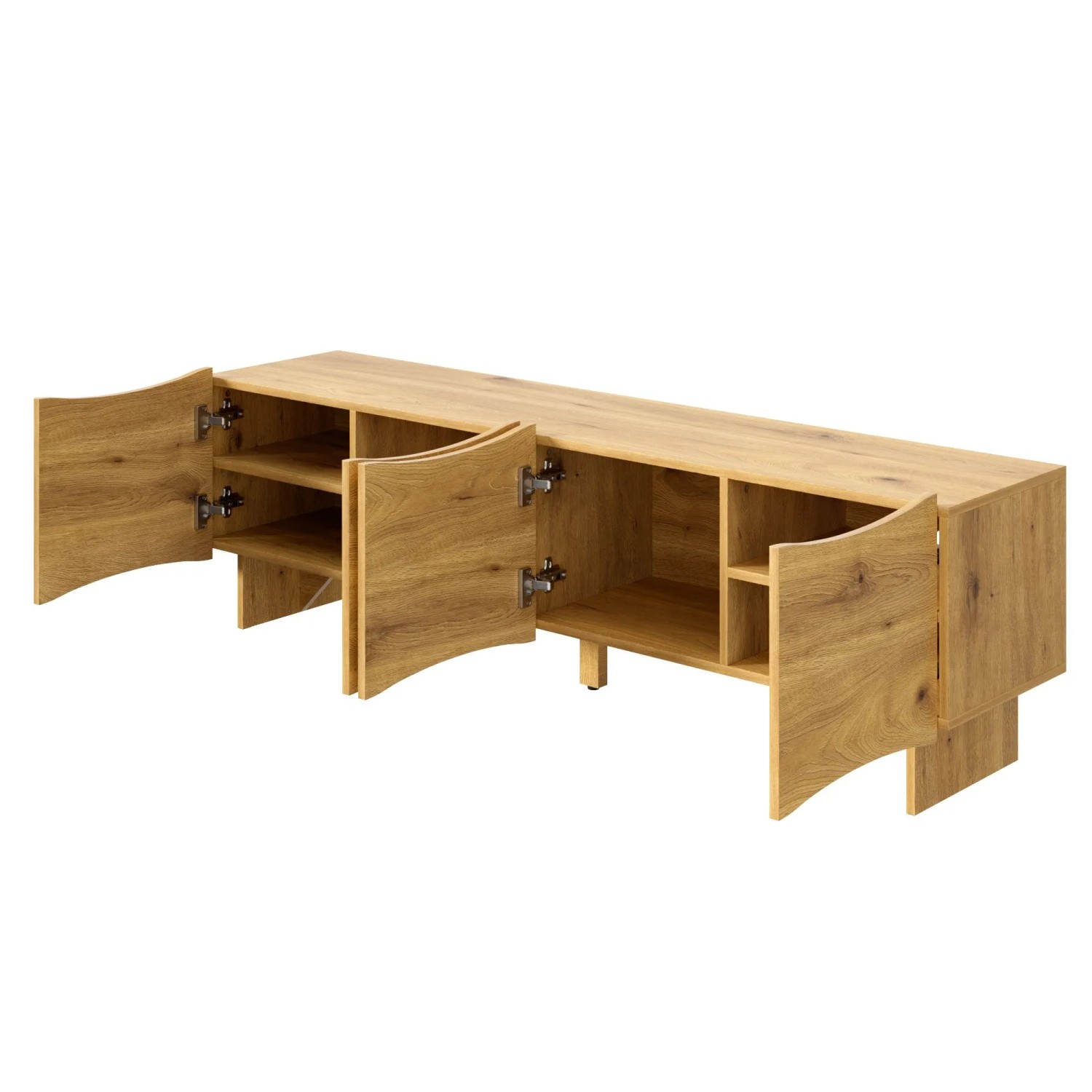 okwish TV Schrank Wellenmuster Stauraum 4 Türen Kabeldurchführung 155×36×47cm Natur