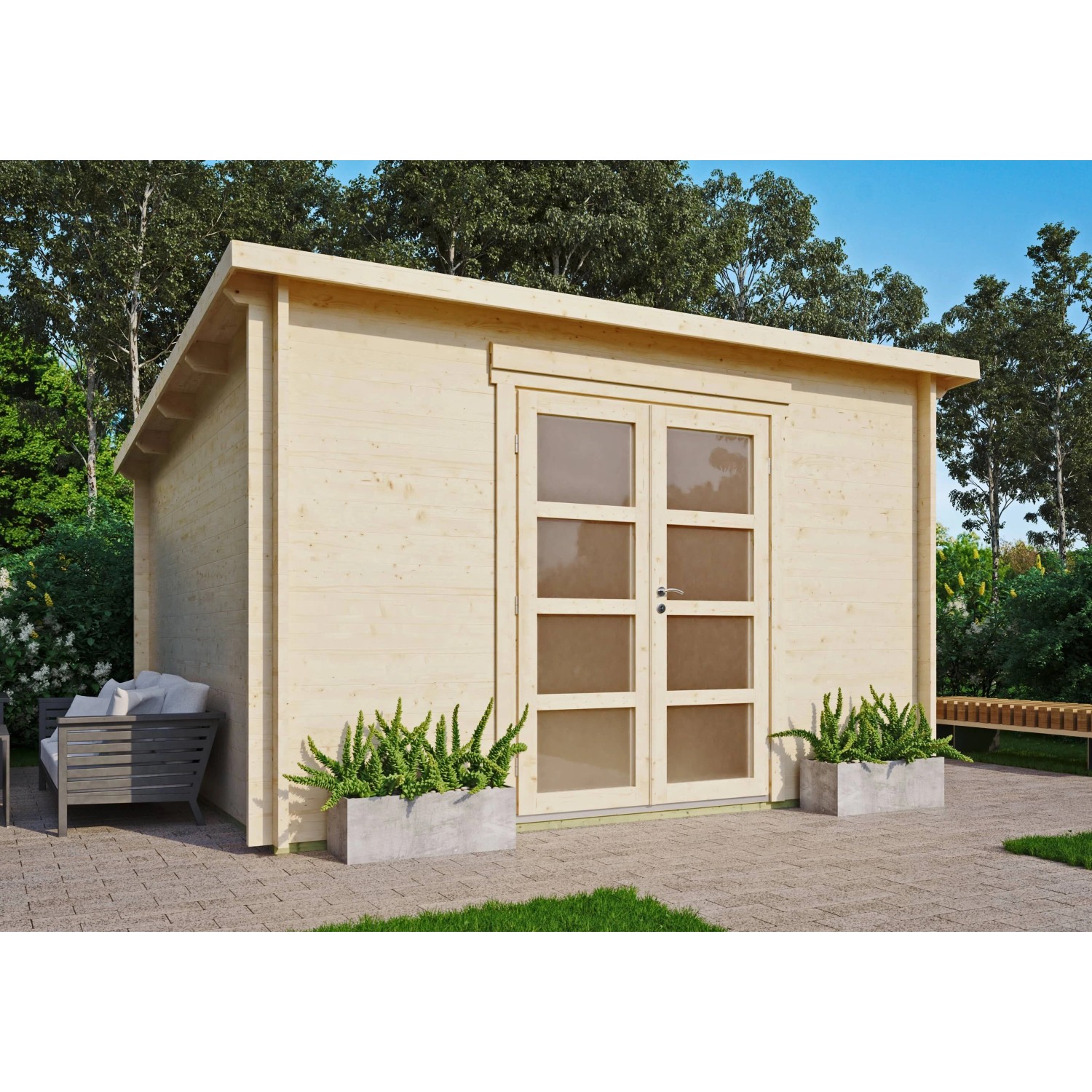 Fjordholz Gartenhaus Modell Max 44 I Naturbelassen Moderne Tür Milchglas