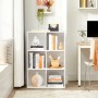 Weißes Vasagle Bücherregal mit 6 Fächern im Wohnzimmer, gefüllt mit Büchern und Deko.