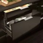 Weiße Aluminium SOTECH BLANKETT Jane Griffleiste an dunkler Küchenschublade, geöffnet, mit Besteck und Töpfen.