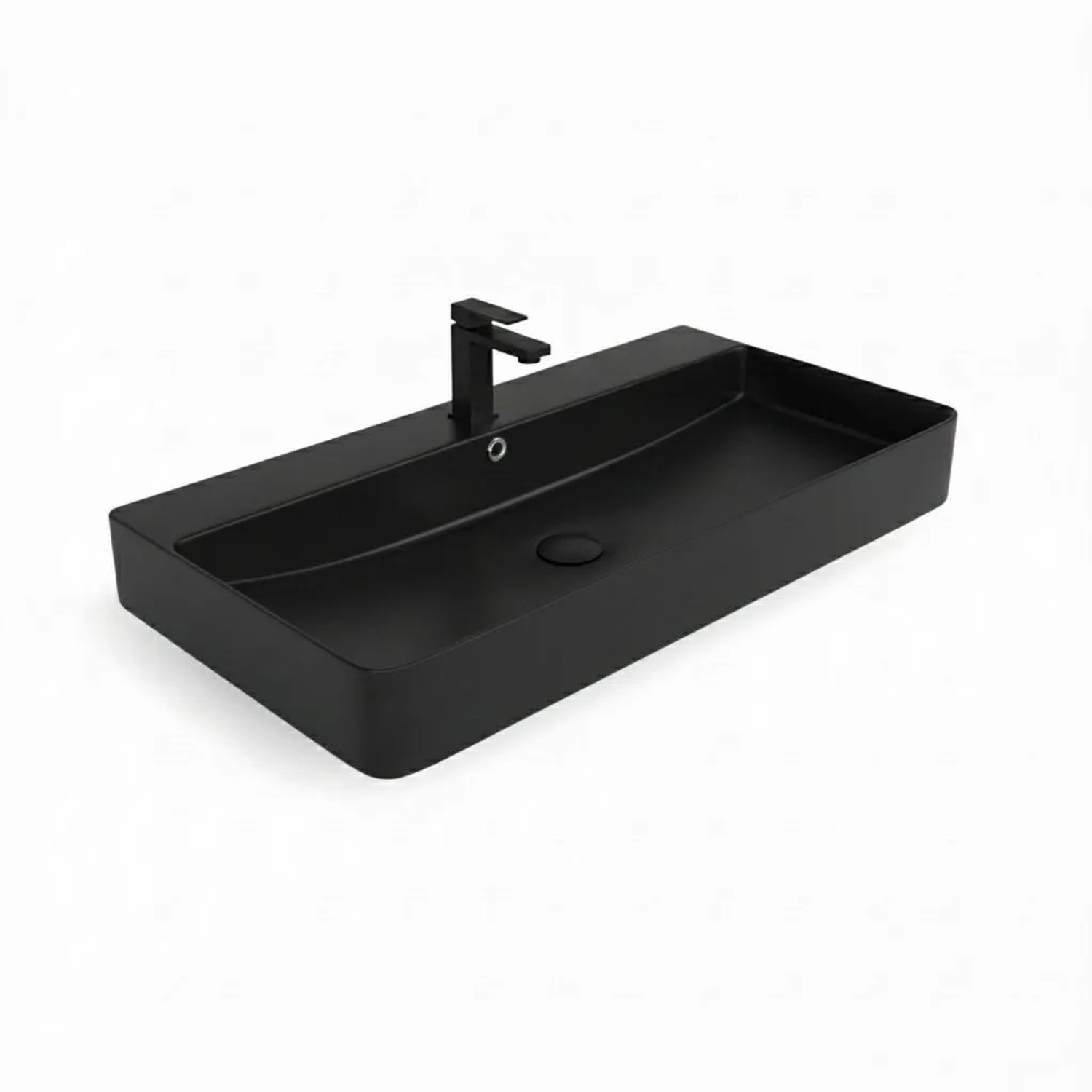 Stilform Berlin Waschbecken 80 cm Schwarz Matt Keramik für Wandmontage oder als Aufsatzwaschbecken mit Hahnloch