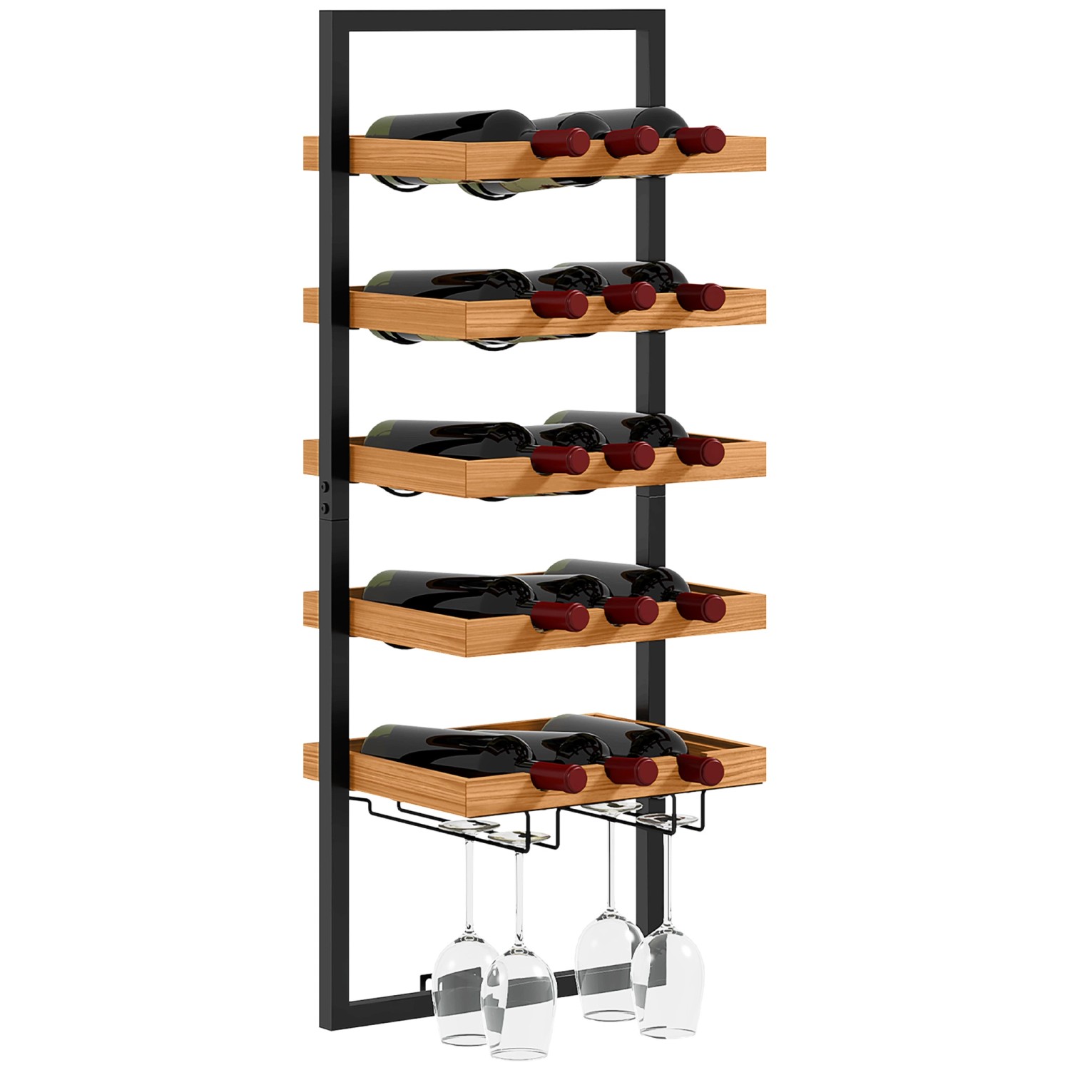 HOMCOM Weinregal für 15 Flaschen Kiefernholz Stahl Braun 35L x 25B x 86H cm