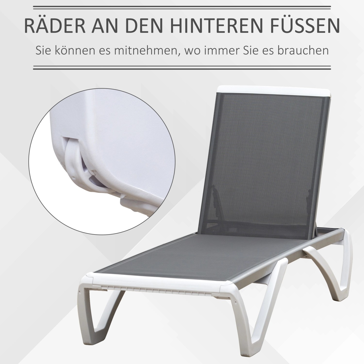 Outsunny Gartenliege Sonnenliege Relaxliege Verstellbar Ergonomisch Grau Weiß_3