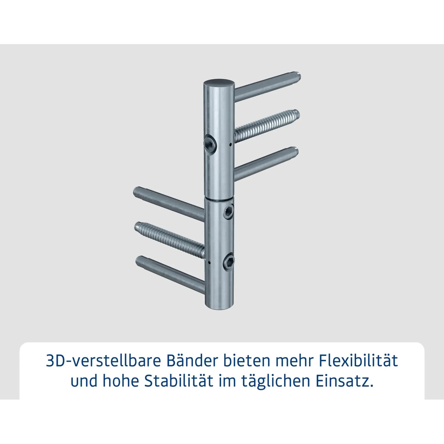 Detailaufnahme eines 3D-verstellbaren Bandes für EcoStar Haustüren.