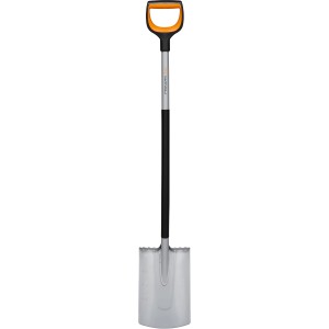 Fiskars Xact Gärtnerspaten Rund, 120cm, mit D-Griff und Borstahl-Blatt für harte Böden.