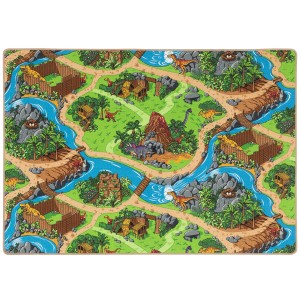 Türkiser Kinder Straßenteppich (80x160cm) mit Dino-Motiv für fantasievolles Spielen.