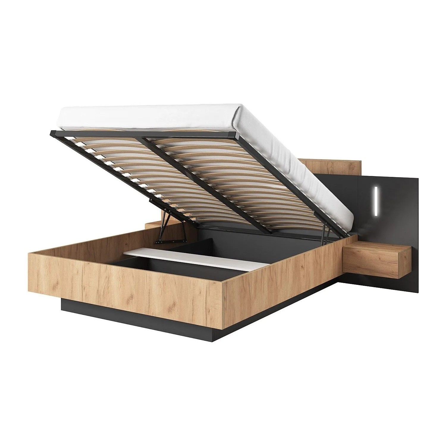 Vente-unique Bett Mit Bettkasten Francoli Anthrazitgrau  Naturfarben Hell 264.4 cm