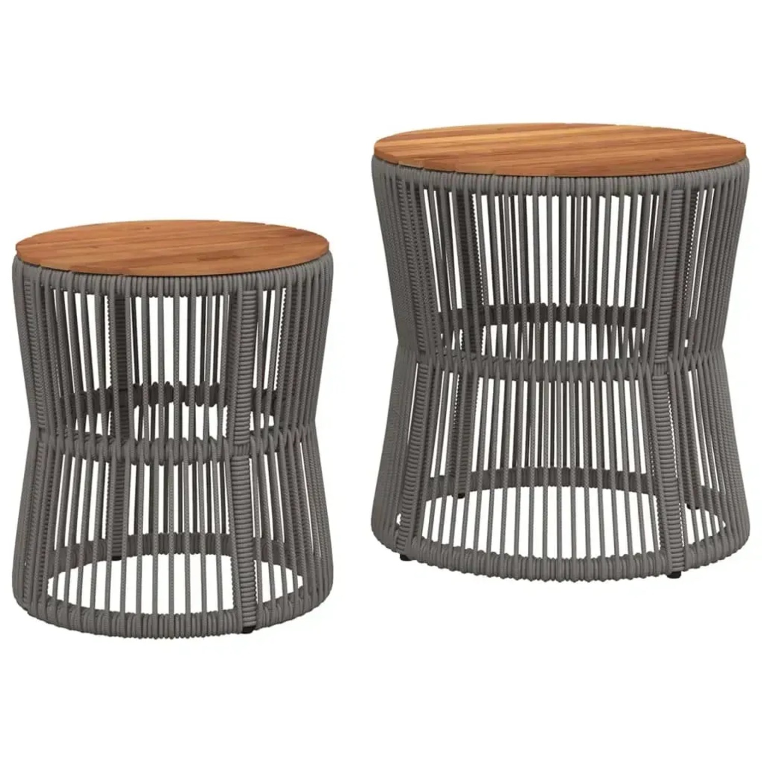 vidaXL Garten-Beistelltische 2 Stk mit Holzplatte Grau Poly Rattan 366292 günstig online kaufen