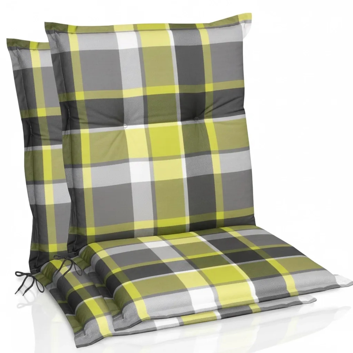 Beautissu 2er Set Sunny GR Niedriglehner Auflagen 100x50 cm in Grün Kariert