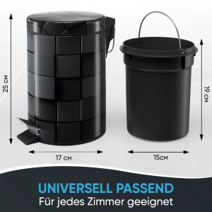 SANILO Kosmetikeimer Cube, schwarz, mit herausnehmbarem Inneneimer. Bad-Mülleimer mit Fußpedal.
