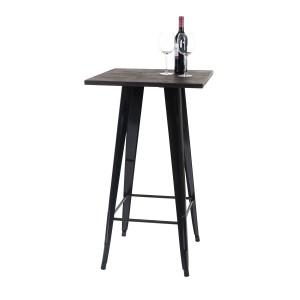 Schwarzer CHEFGASTRO Stehtisch mit Holzplatte im Industrie Design, ideal für Partys und Events.