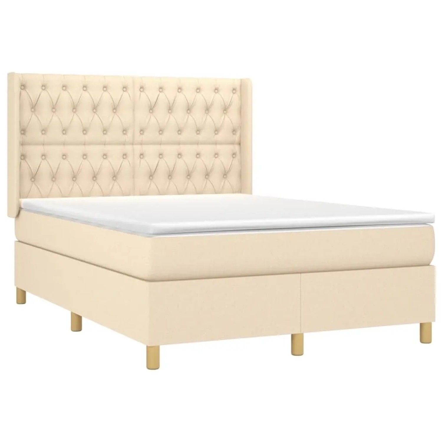 vidaXL Boxspringbett mit Matratze Creme 140x190 cm Stoff 3132230