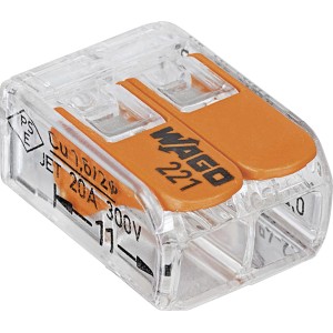 Wago Compact Klemme, 2-fach, transparent/orange, für flexible Kabel bis 4 mm².