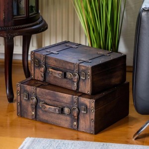 HMF VKO103 Vintage Vintage Koffer Truhe Holzkiste Holz 2er Set Versch Größen Deko Klassik