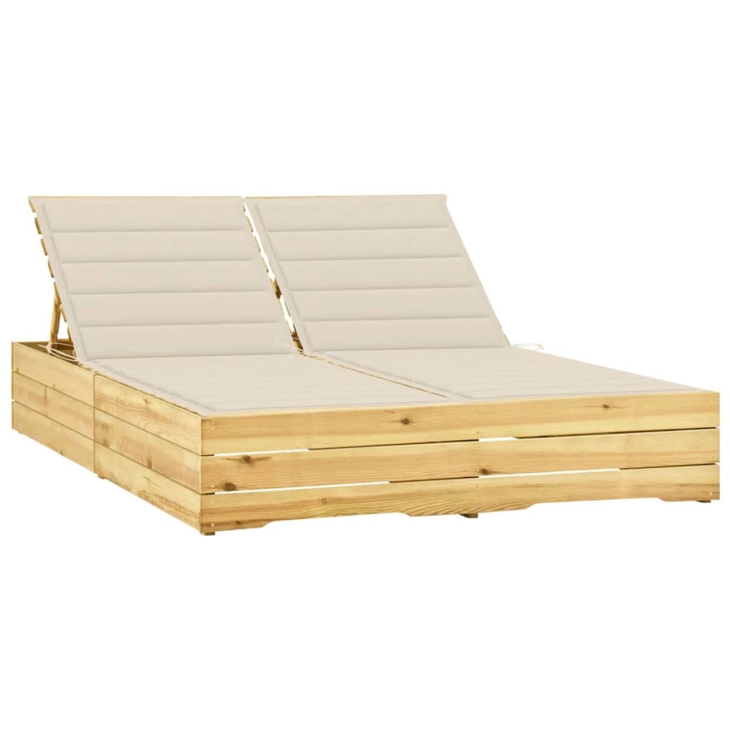 VidaXL Doppel-Sonnenliege mit Creme Auflagen Kiefer 198 x 135 x  30-75  cm Imprägniert