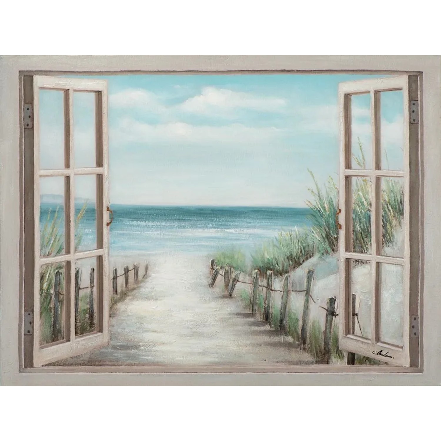 Art Universe Leinwandbild Fenster mit Meerblick 90 x 120 cm