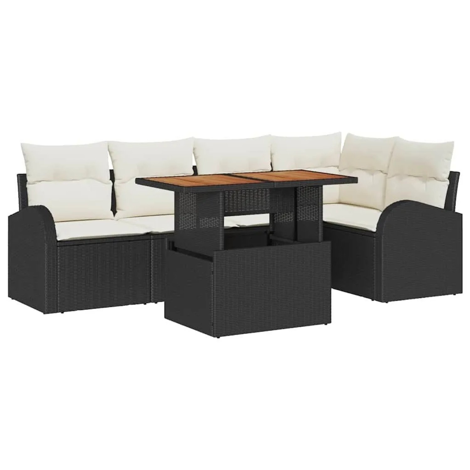 vidaXL Garten-Sofa-Set mit Kissen 6-Tlg Schwarz und Creme 3349585
