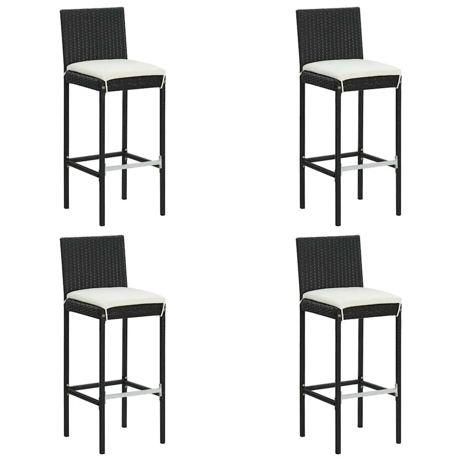 vidaXL Garten-Barhocker mit Kissen 4 Stk Schwarz Poly Rattan 316670