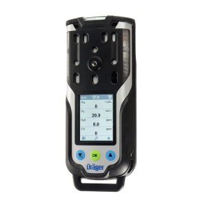 Dräger X-am 8000 Mehrgasmessgerät, schwarz-silber, mit Display zeigt O2, CO, H2S, CH4 Werte. Prüfwerkzeug für Arbeitsschutz.