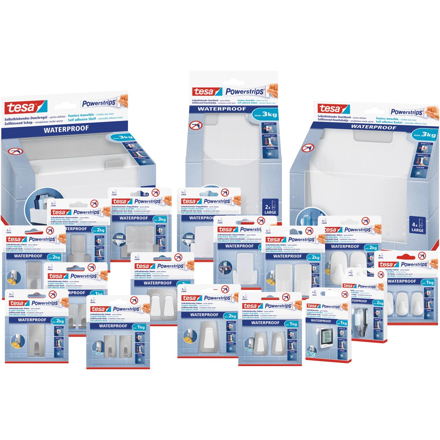 Tesa Powerstrips Haken Waterproof eckig Edelstahl Large, verschiedene Packungen.
