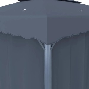 Detailansicht: Anthrazitfarbener Pavillon 4x3m mit Vorhängen und LED-Lichterkette.