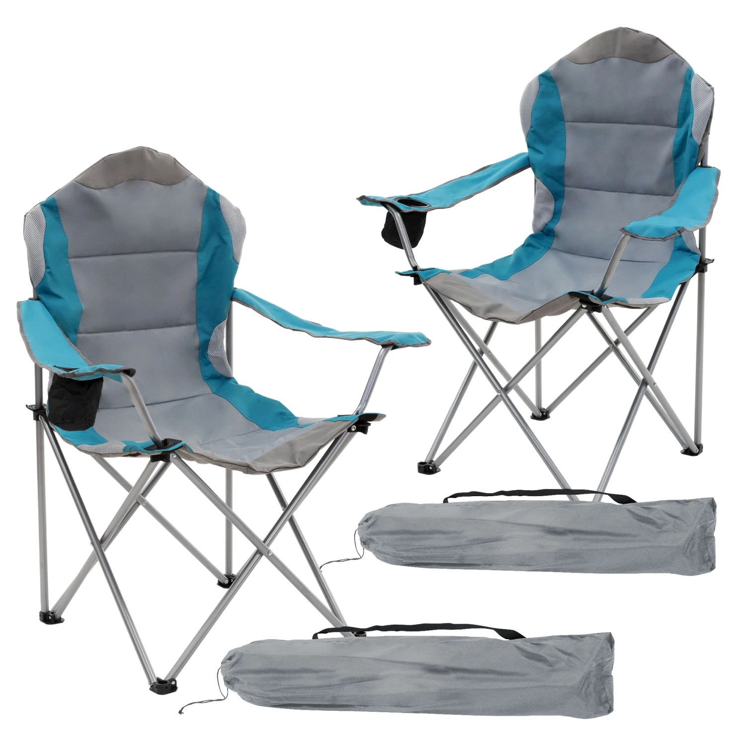 ECD Germany 2Er Set Campingstuhl Faltbar Grau-Blau mit Getränkehalter günstig online kaufen