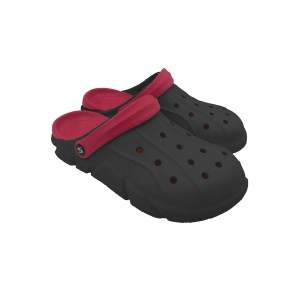 Scheibler Clog Mierlo, schwarz-bordeaux, Größe 44. Leichter Arbeitsschuh mit Riemen für sicheren Halt.