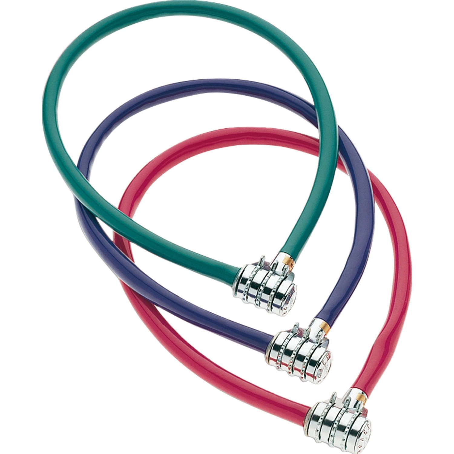 Burg Wächter Fahrrad-Seilschlösser 440 50 in Grün, Blau und Rot mit Zahlencode.