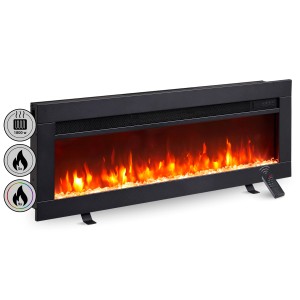 Schwarzer BALDERIA AG-36 Elektrokamin mit 3D-Flammeneffekt und Heizung, als Wand- oder Einbaukamin.