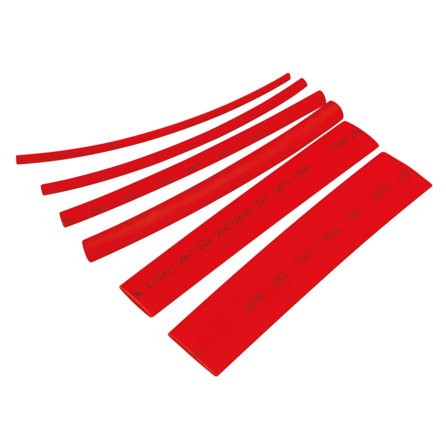 Rotes Blanko Schrumpfschlauch Set, 100 Stück Elektroinstallationsmaterial in verschiedenen Größen.