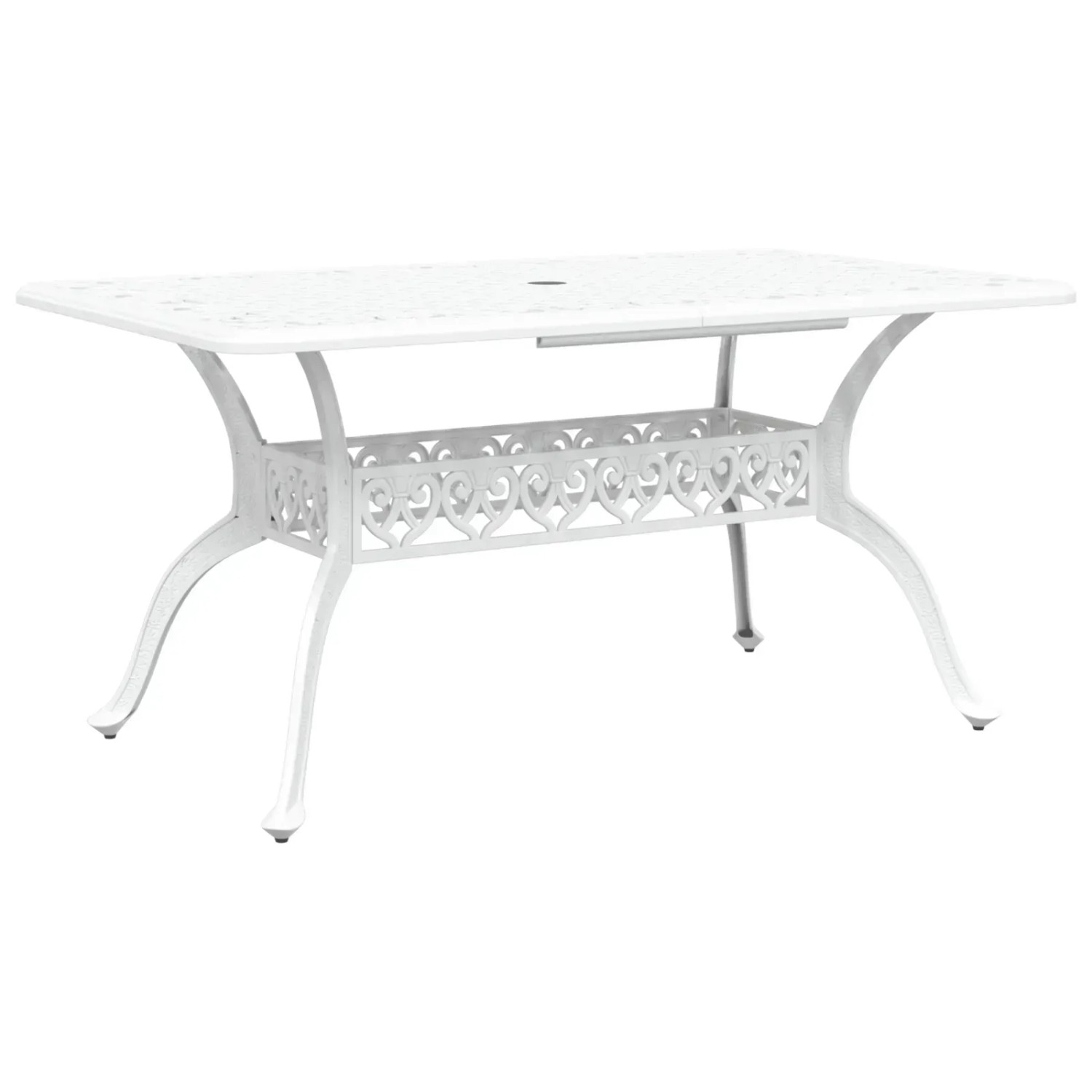 Weiße vidaXL Garten-Essgruppe, 5-teilig, aus Aluminiumguss mit rechteckigem Tisch und filigranem Design.