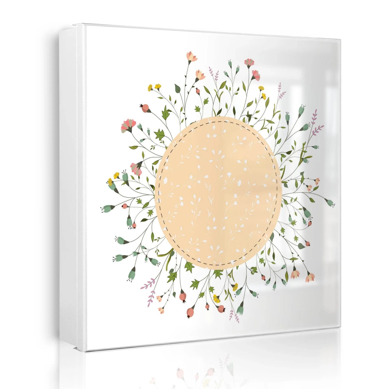 Banjado Großer Schlüsselkasten Metall 30x30cm Weiß Scharnier Links 50 Haken Beschreibbar Magnetisch Motiv Hibiskus Kreis
