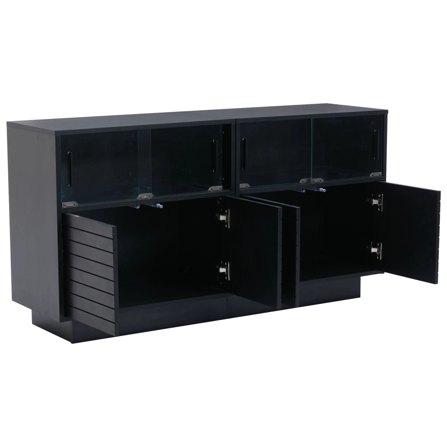 okwish Sideboard mit Glastüren LED Licht Wohnzimmer 130x35x68cm Schwarz