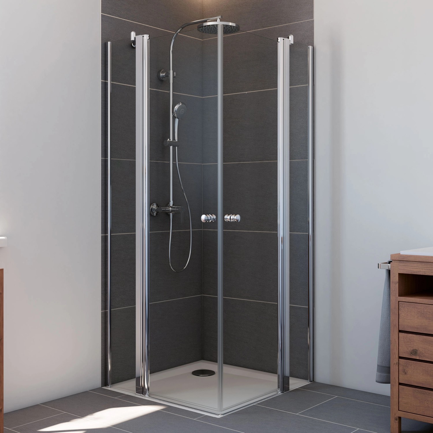 Breuer Eckeinstieg Drehtür Elana 6 Silber Matt Klarglas inkl. CER+ 90 x 90 cm