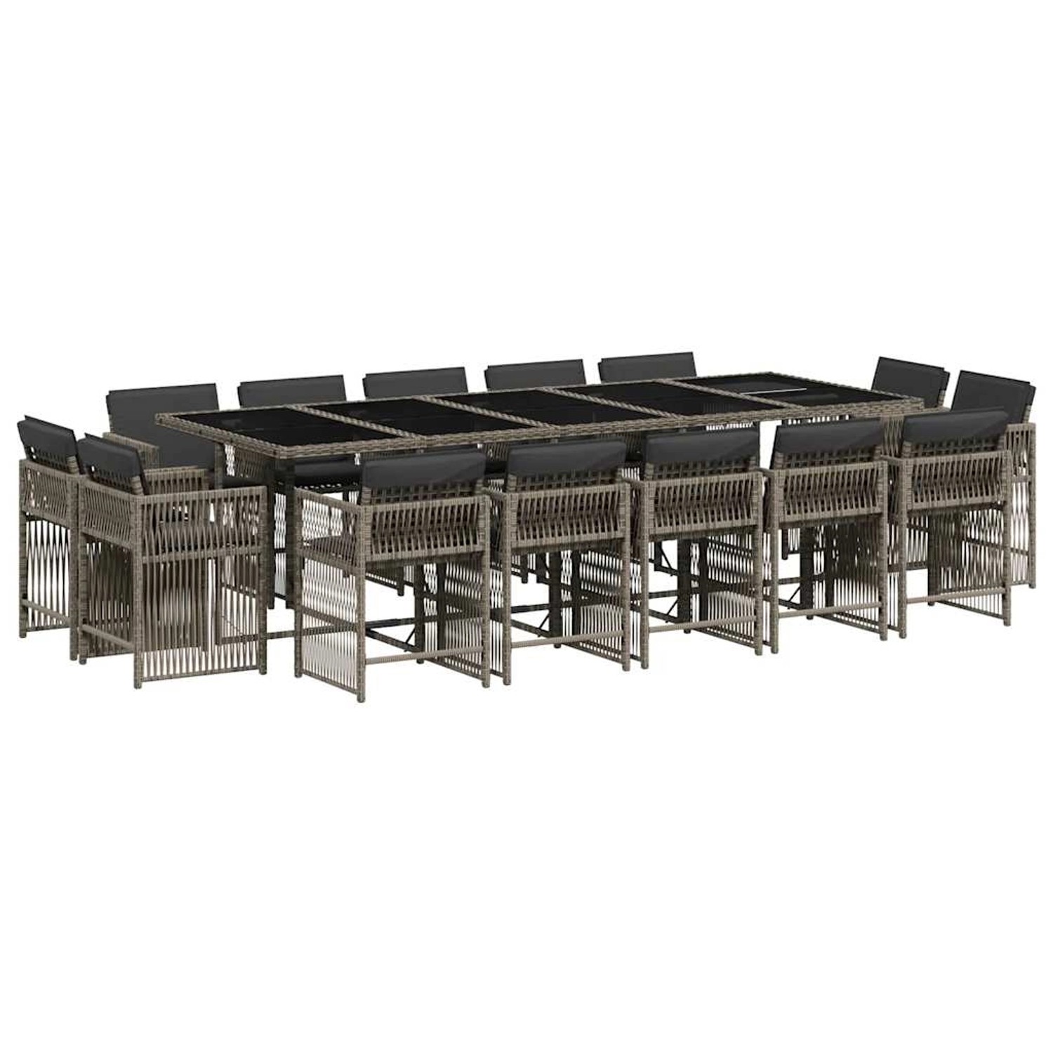 vidaXL 15-Tlg Garten-Essgruppe mit Kissen Grau Poly Rattan 3211772 günstig online kaufen
