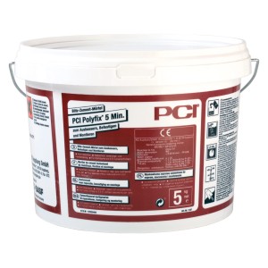 Eimer PCI Polyfix 5 Minuten, 5 kg Blitz-Zement-Mörtel zum Ausbessern, Befestigen und Montieren.
