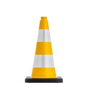 Gelber UvV Flex Leitkegel, 50cm, mit Reflexfolie zur Baustellenabsicherung.