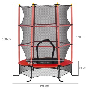 Rotes HOMCOM Kinder Trampolin mit Sicherheitsnetz, Stahlrahmen, Ø163cm.