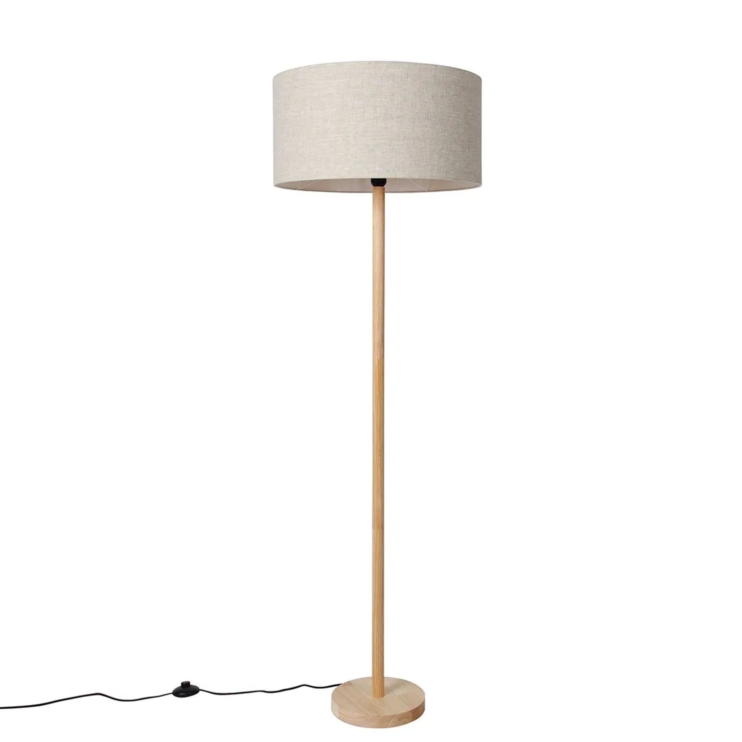 QAZQA Ländliche Stehlampe Holz mit HellBraunem Schirm Mels