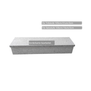 Pedras Salgadas Außentreppenbelag, geflammt, 105 cm breit. Set mit Tritt- und Setzstufen aus Granit.