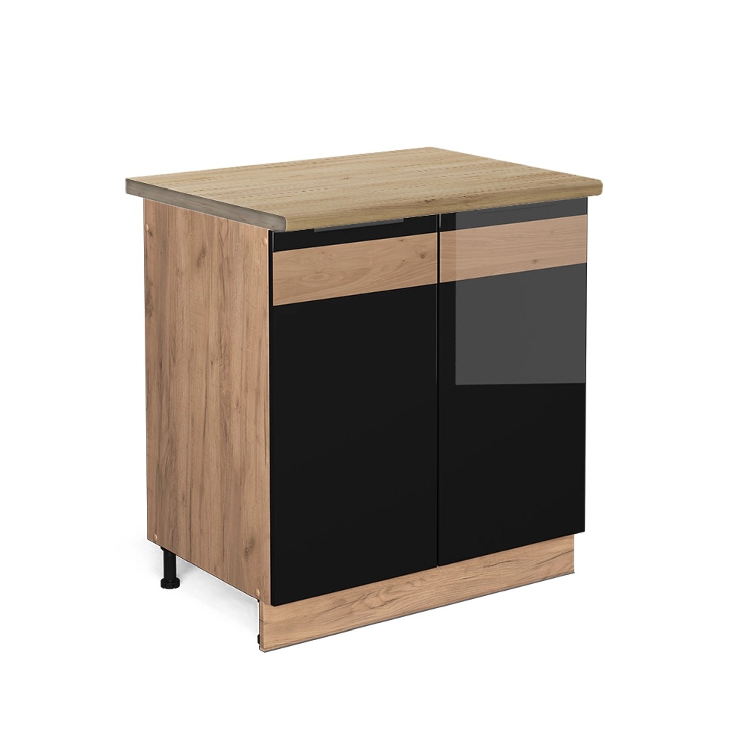 Vicco Spülenunterschrank Fame-Line Schwarz Eiche hochglanz/Goldkraft Eiche 80 cm AP Eiche