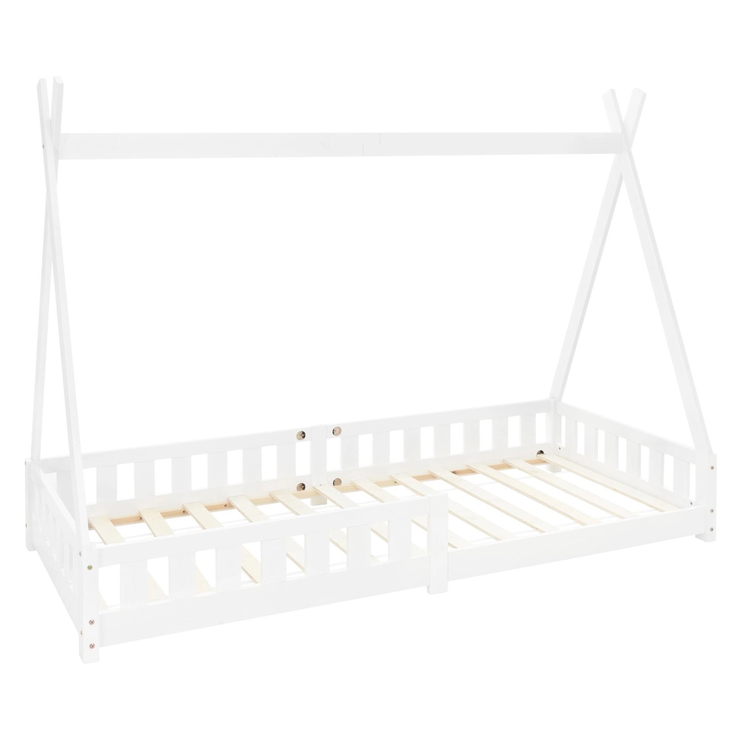 ML-Design Kinderbett Tipi 90x200 cm Weiß mit Rausfallschutz Lattenrost