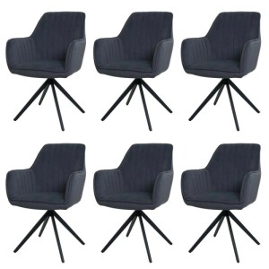 6er-Set MCW Esszimmerstühle L79 in Anthrazit, gepolstert, mit Armlehnen und drehbarem Stativgestell.