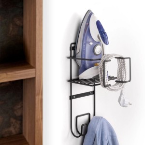 Emuca Wandhalter aus anthrazitgrauem Stahl für Bügeleisen, Kabel und Bügelzubehör. Ideal für Schränke.