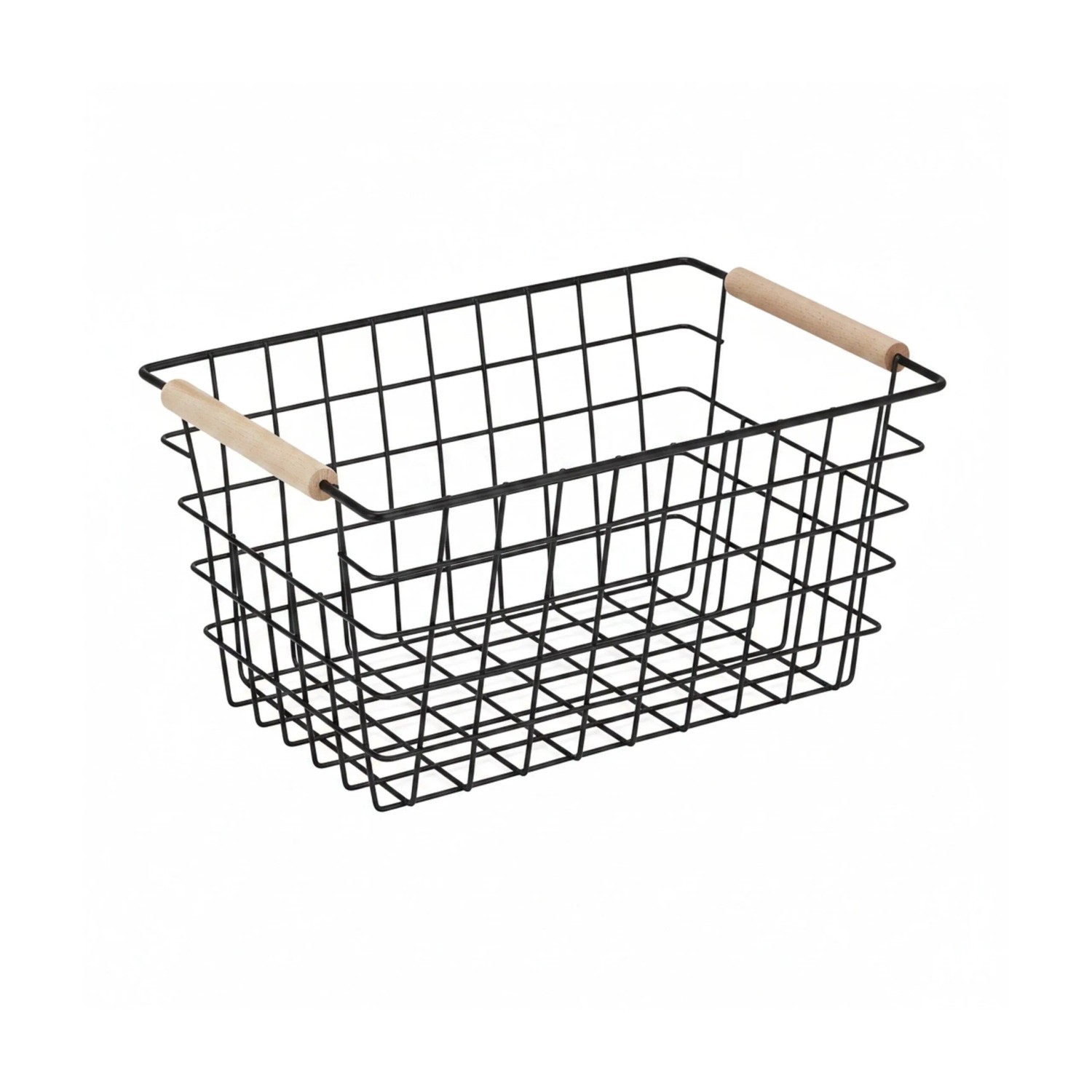 Relaxdays Drahtkorb Metall Buchenholz Schwarz mit Holzgriffen 16 cm x 31 cm x 21 cm 400 g