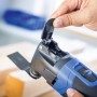 LUX Multitool E-MFW-23, 7-teilig mit geöffnetem Schnellspannsystem für werkzeuglosen Zubehörwechsel.