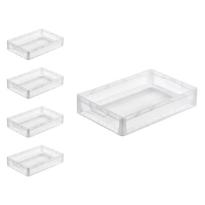 Set aus 5 transparenten Euroboxen mit Deckel, 24 Liter, für Lagerung und Transport.