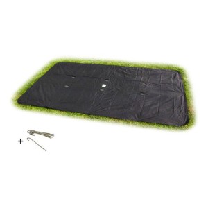 Schwarze Exit Abdeckplane für rechteckiges, ebenerdiges Trampolin (244x366 cm) mit Heringen.