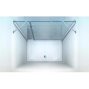 Hestia Nischentür Duschtür, 160x195cm, Klarglas mit zwei Festelementen und Tür, Aufsicht.